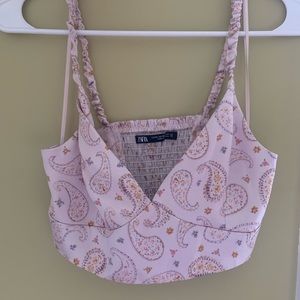 Zara paisley satin pink crop top